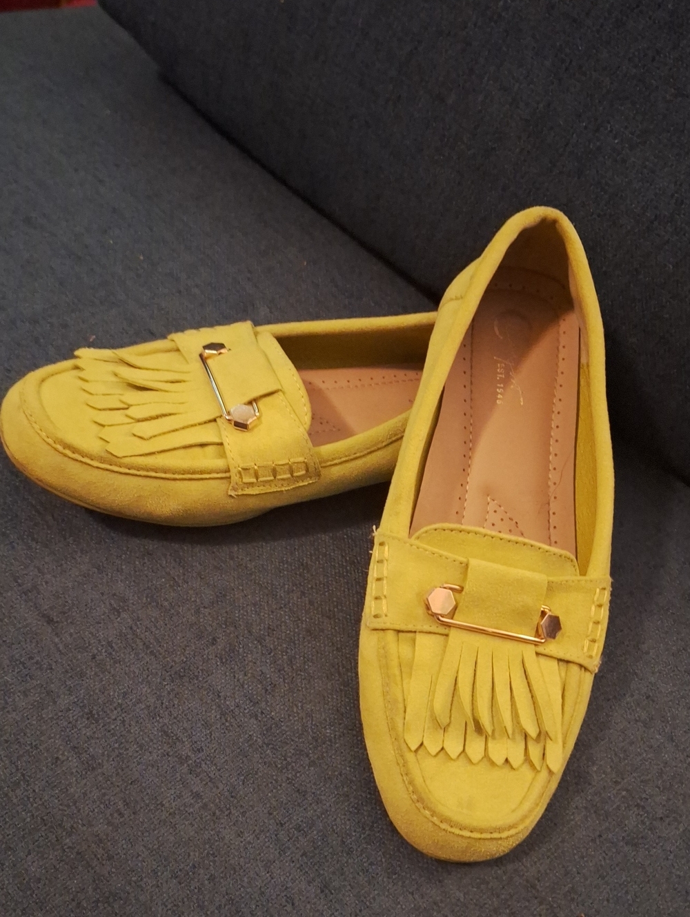 Women's Lime Fringe Loafers with Gold Accent
